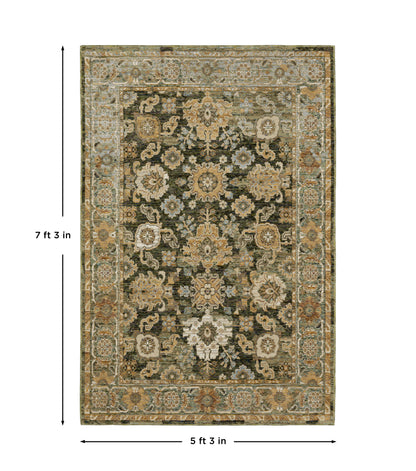 Andorra 2417B Green/Gold Area Rug, green gold modern traditional area rug with vintage-inspired pattern and dense soft pile.