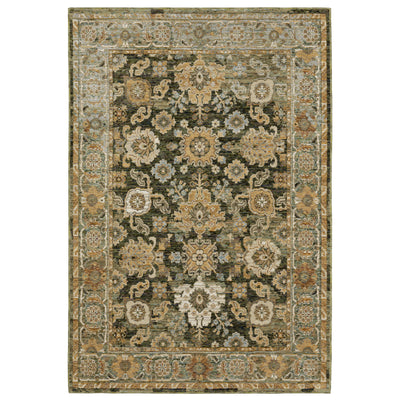 Andorra 2417B Green/Gold Area Rug, green gold modern traditional area rug with vintage-inspired pattern and dense soft pile.