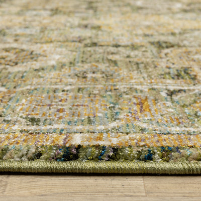 Andorra 2417B Green/Gold Area Rug, green gold modern traditional area rug with vintage-inspired pattern and dense soft pile.