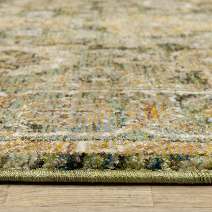 Andorra 2417B Green/Gold Area Rug, green gold modern traditional area rug with vintage-inspired pattern and dense soft pile.