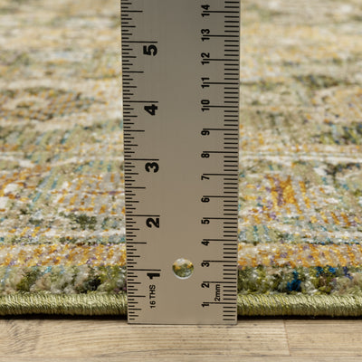 Andorra 2417B Green/Gold Area Rug, green gold modern traditional area rug with vintage-inspired pattern and dense soft pile.