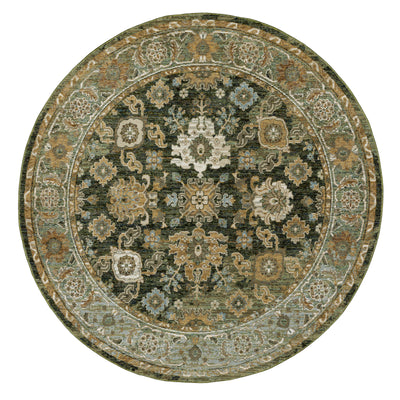 Andorra 2417B Green/Gold Area Rug, green gold modern traditional area rug with vintage-inspired pattern and dense soft pile.