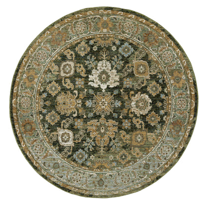 Andorra 2417B Green/Gold Area Rug, green gold modern traditional area rug with vintage-inspired pattern and dense soft pile.