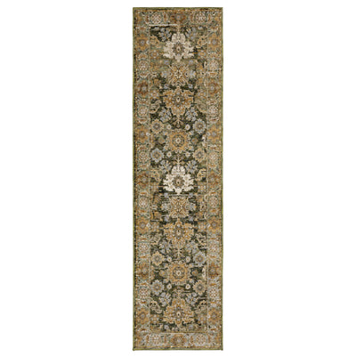 Andorra 2417B Green/Gold Area Rug, green gold modern traditional area rug with vintage-inspired pattern and dense soft pile.