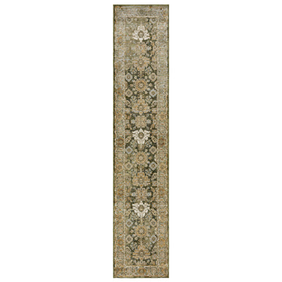 Andorra 2417B Green/Gold Area Rug, green gold modern traditional area rug with vintage-inspired pattern and dense soft pile.