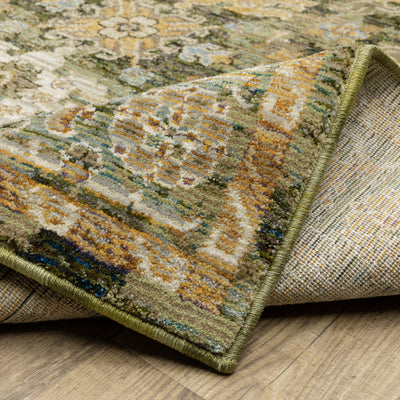 Andorra 2417B Green/Gold Area Rug, green gold modern traditional area rug with vintage-inspired pattern and dense soft pile.