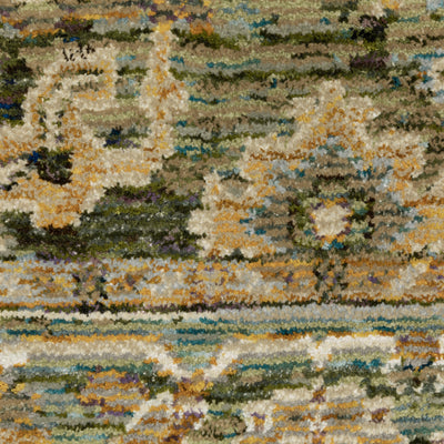 Andorra 2417B Green/Gold Area Rug, green gold modern traditional area rug with vintage-inspired pattern and dense soft pile.