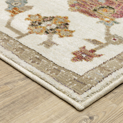 Andorra 2419B Ivory/Multi Area Rug, ivory multi modern traditional area rug with vintage-style design and plush dense pile.