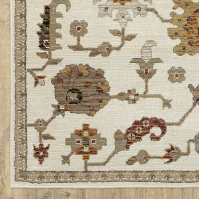 Andorra 2419B Ivory/Multi Area Rug, ivory multi modern traditional area rug with vintage-style design and plush dense pile.