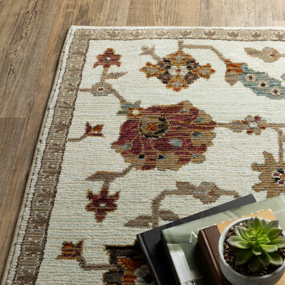 Andorra 2419B Ivory/Multi Area Rug, ivory multi modern traditional area rug with vintage-style design and plush dense pile.