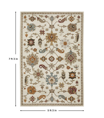 Andorra 2419B Ivory/Multi Area Rug, ivory multi modern traditional area rug with vintage-style design and plush dense pile.