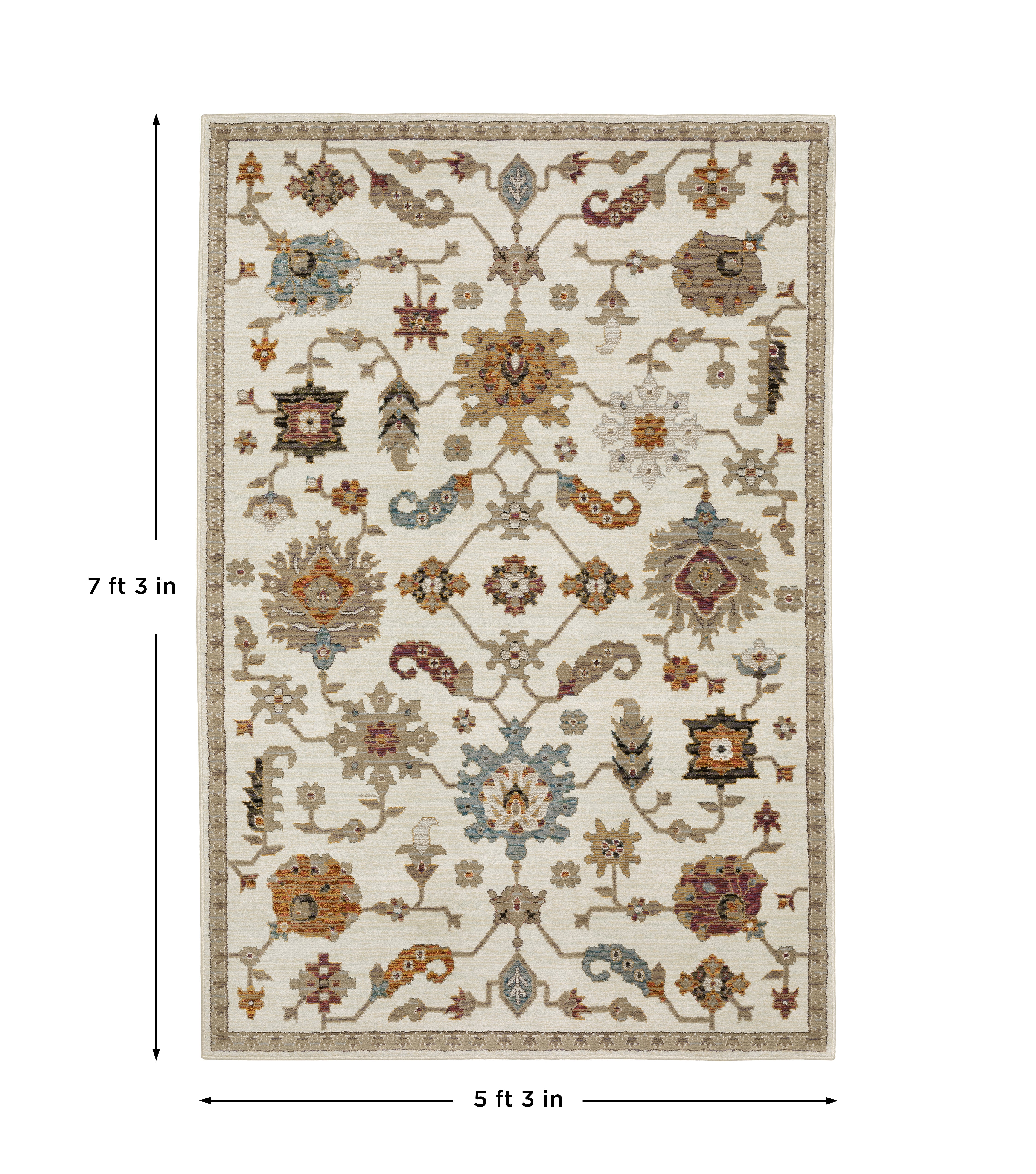 Andorra 2419B Ivory/Multi Area Rug, ivory multi modern traditional area rug with vintage-style design and plush dense pile.