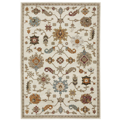 Andorra 2419B Ivory/Multi Area Rug, ivory multi modern traditional area rug with vintage-style design and plush dense pile.