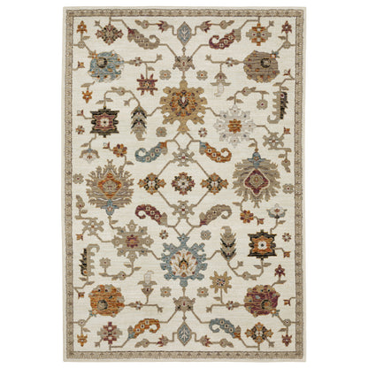 Andorra 2419B Ivory/Multi Area Rug, ivory multi modern traditional area rug with vintage-style design and plush dense pile.