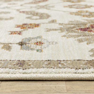 Andorra 2419B Ivory/Multi Area Rug, ivory multi modern traditional area rug with vintage-style design and plush dense pile.
