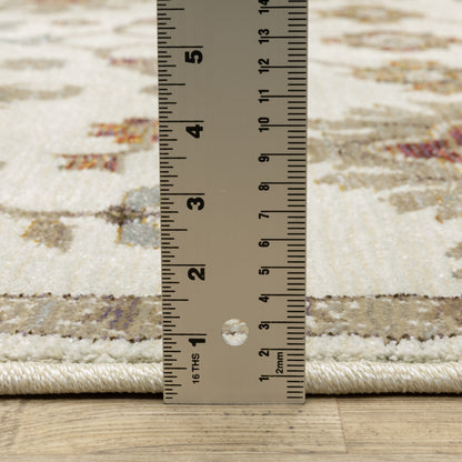 Andorra 2419B Ivory/Multi Area Rug, ivory multi modern traditional area rug with vintage-style design and plush dense pile.