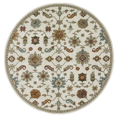 Andorra 2419B Ivory/Multi Area Rug, ivory multi modern traditional area rug with vintage-style design and plush dense pile.