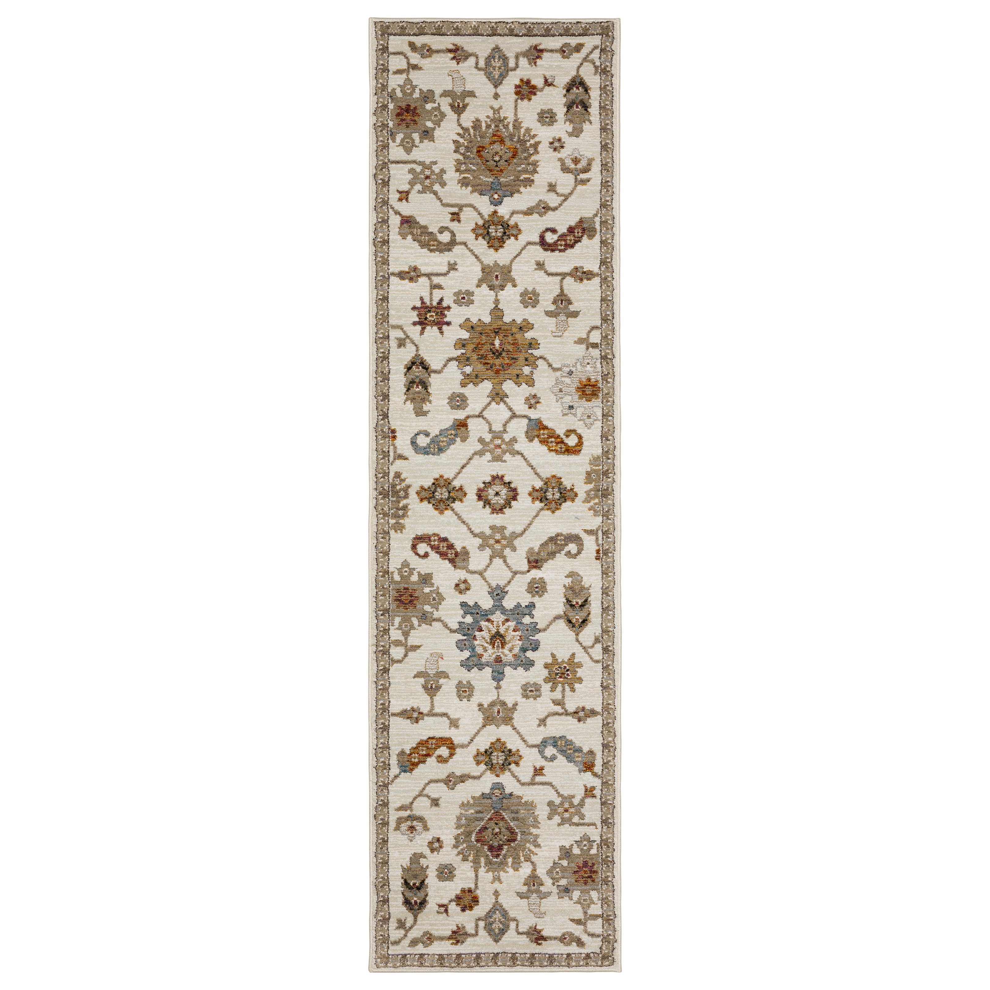 Andorra 2419B Ivory/Multi Area Rug, ivory multi modern traditional area rug with vintage-style design and plush dense pile.
