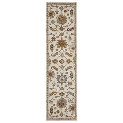 Andorra 2419B Ivory/Multi Area Rug, ivory multi modern traditional area rug with vintage-style design and plush dense pile.