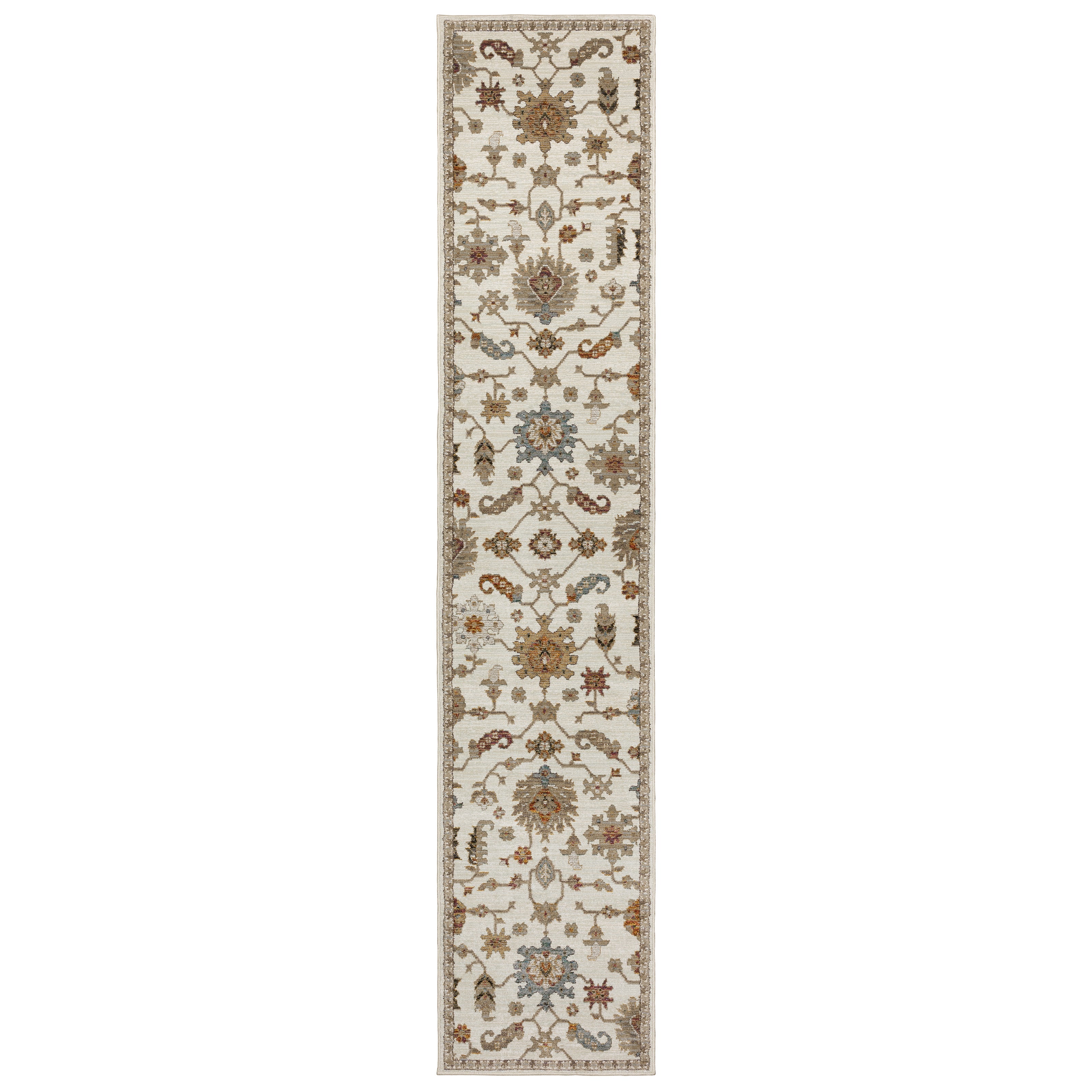 Andorra 2419B Ivory/Multi Area Rug, ivory multi modern traditional area rug with vintage-style design and plush dense pile.