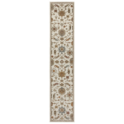 Andorra 2419B Ivory/Multi Area Rug, ivory multi modern traditional area rug with vintage-style design and plush dense pile.