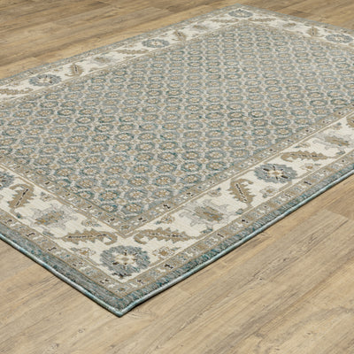 Andorra 2429A Blue/Ivory Area Rug, blue ivory modern traditional area rug with vintage-inspired pattern and dense soft pile.