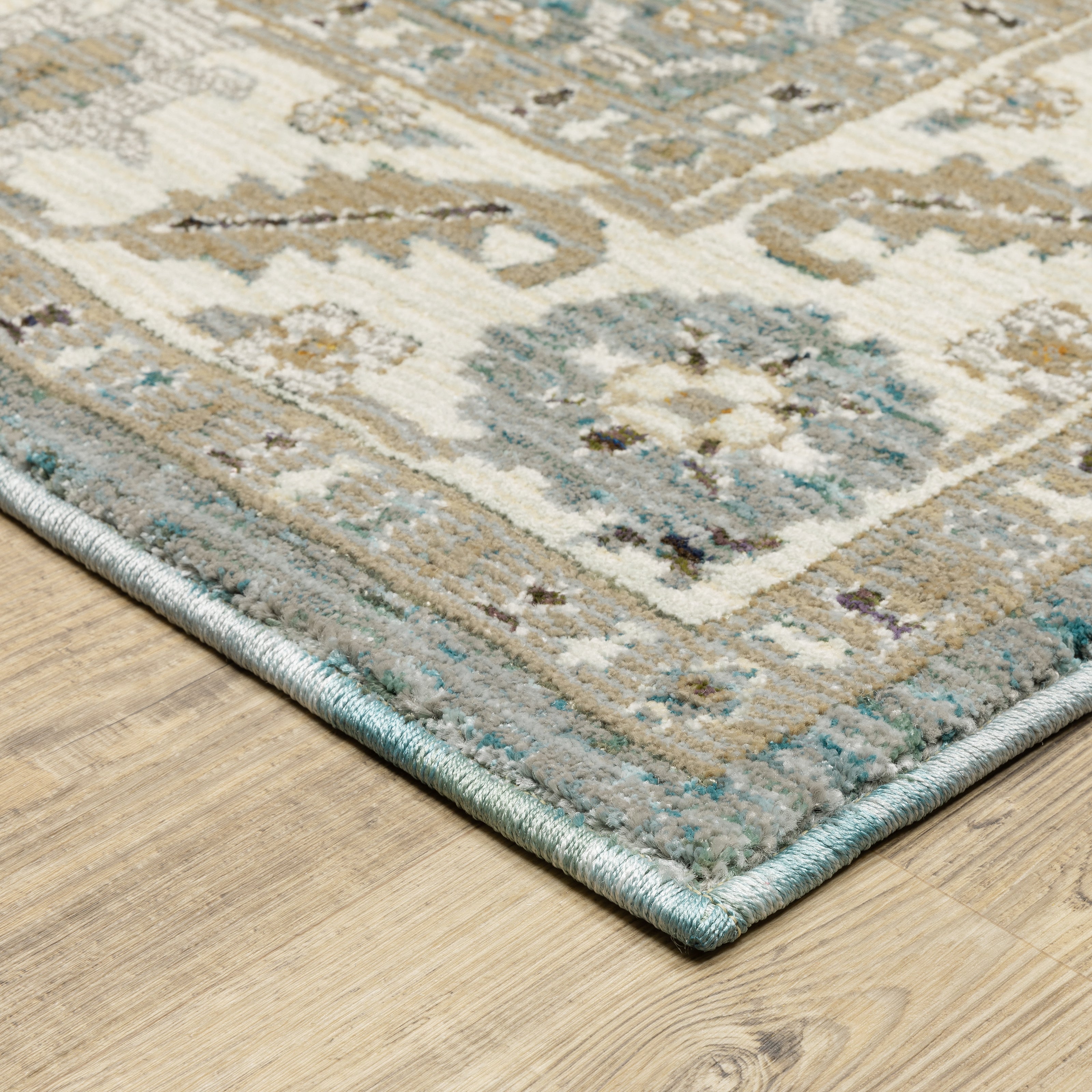 Andorra 2429A Blue/Ivory Area Rug, blue ivory modern traditional area rug with vintage-inspired pattern and dense soft pile.