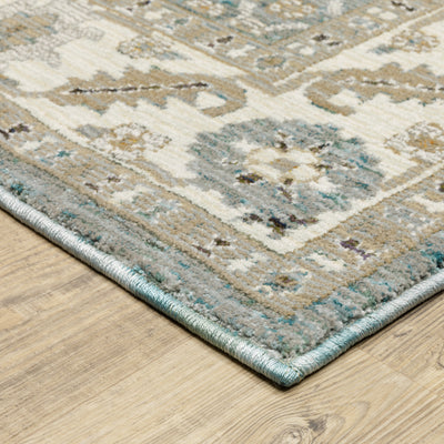 Andorra 2429A Blue/Ivory Area Rug, blue ivory modern traditional area rug with vintage-inspired pattern and dense soft pile.