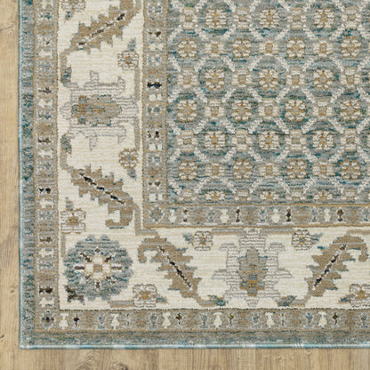 Andorra 2429A Blue/Ivory Area Rug, blue ivory modern traditional area rug with vintage-inspired pattern and dense soft pile.