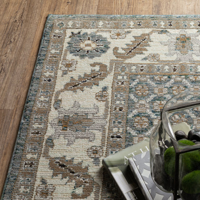 Andorra 2429A Blue/Ivory Area Rug, blue ivory modern traditional area rug with vintage-inspired pattern and dense soft pile.