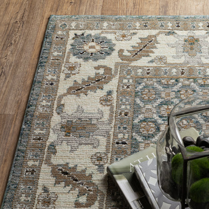 Andorra 2429A Blue/Ivory Area Rug, blue ivory modern traditional area rug with vintage-inspired pattern and dense soft pile.