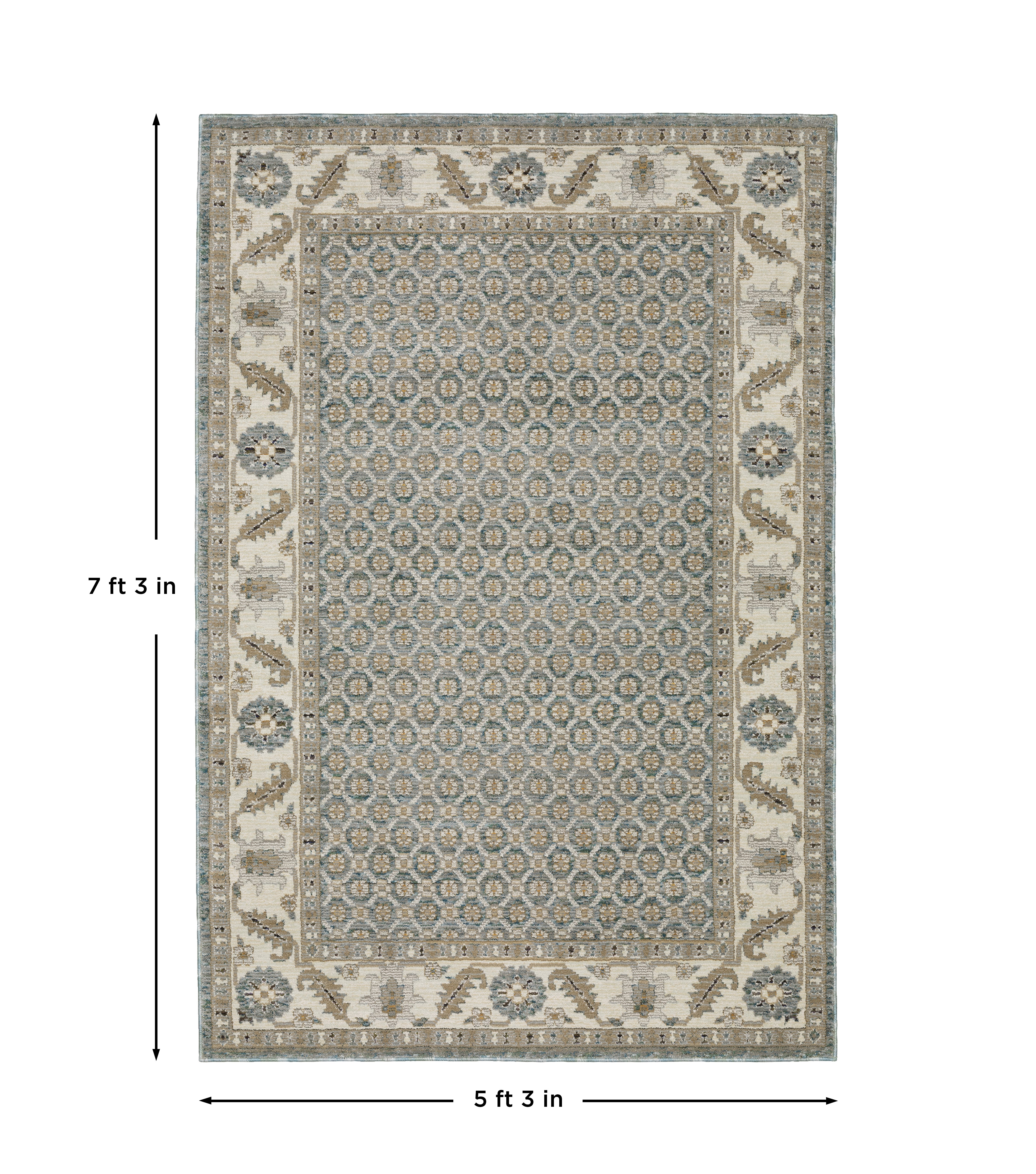 Andorra 2429A Blue/Ivory Area Rug, blue ivory modern traditional area rug with vintage-inspired pattern and dense soft pile.