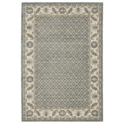 Andorra 2429A Blue/Ivory Area Rug, blue ivory modern traditional area rug with vintage-inspired pattern and dense soft pile.