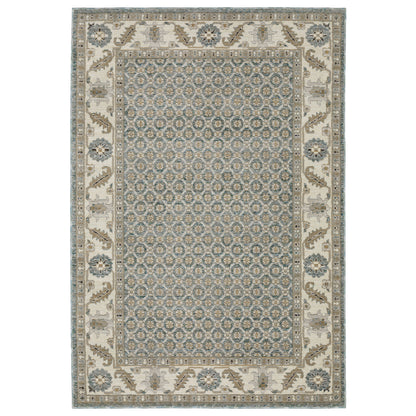 Andorra 2429A Blue/Ivory Area Rug, blue ivory modern traditional area rug with vintage-inspired pattern and dense soft pile.
