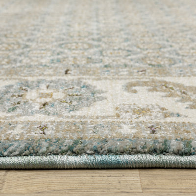 Andorra 2429A Blue/Ivory Area Rug, blue ivory modern traditional area rug with vintage-inspired pattern and dense soft pile.