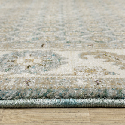 Andorra 2429A Blue/Ivory Area Rug, blue ivory modern traditional area rug with vintage-inspired pattern and dense soft pile.