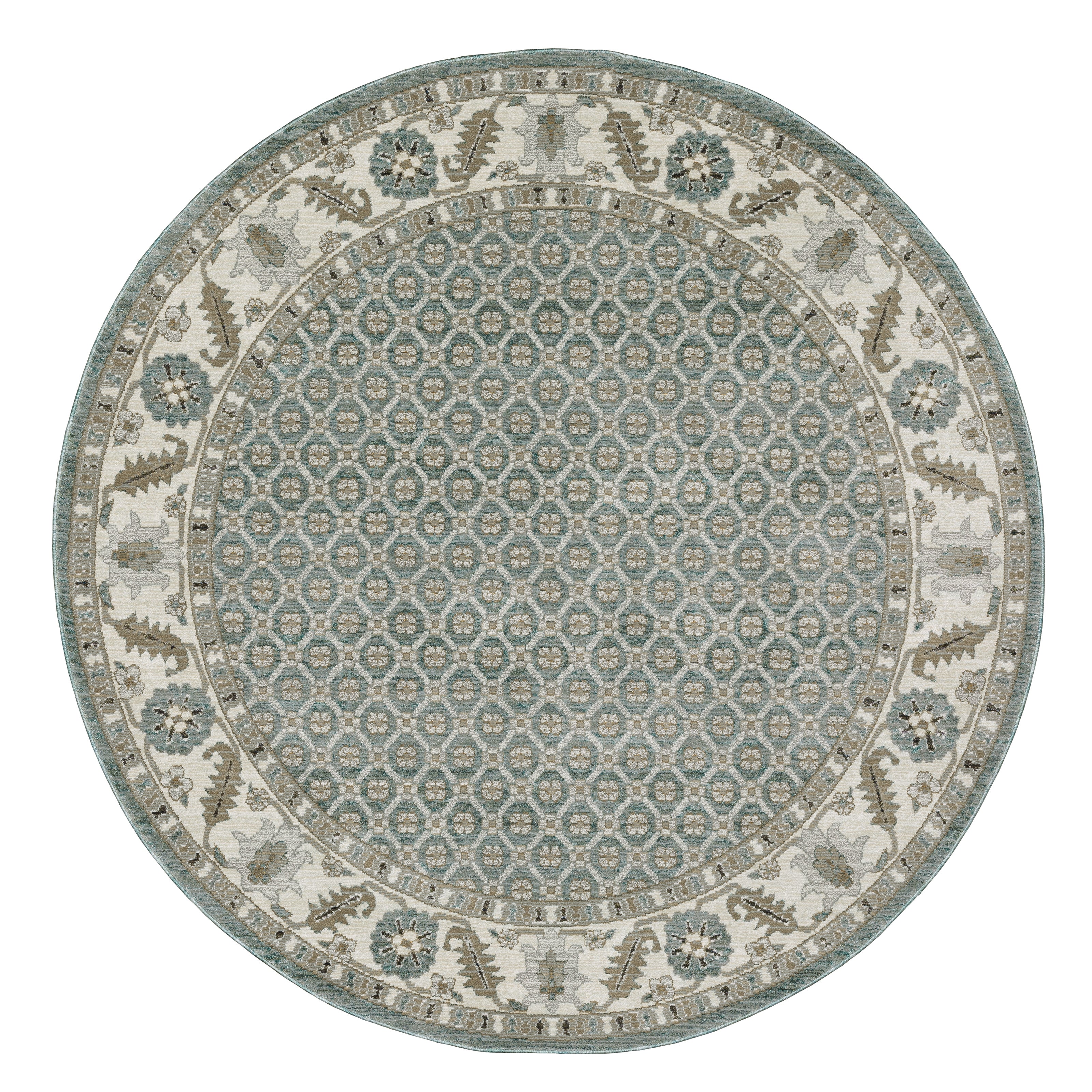 Andorra 2429A Blue/Ivory Area Rug, blue ivory modern traditional area rug with vintage-inspired pattern and dense soft pile.