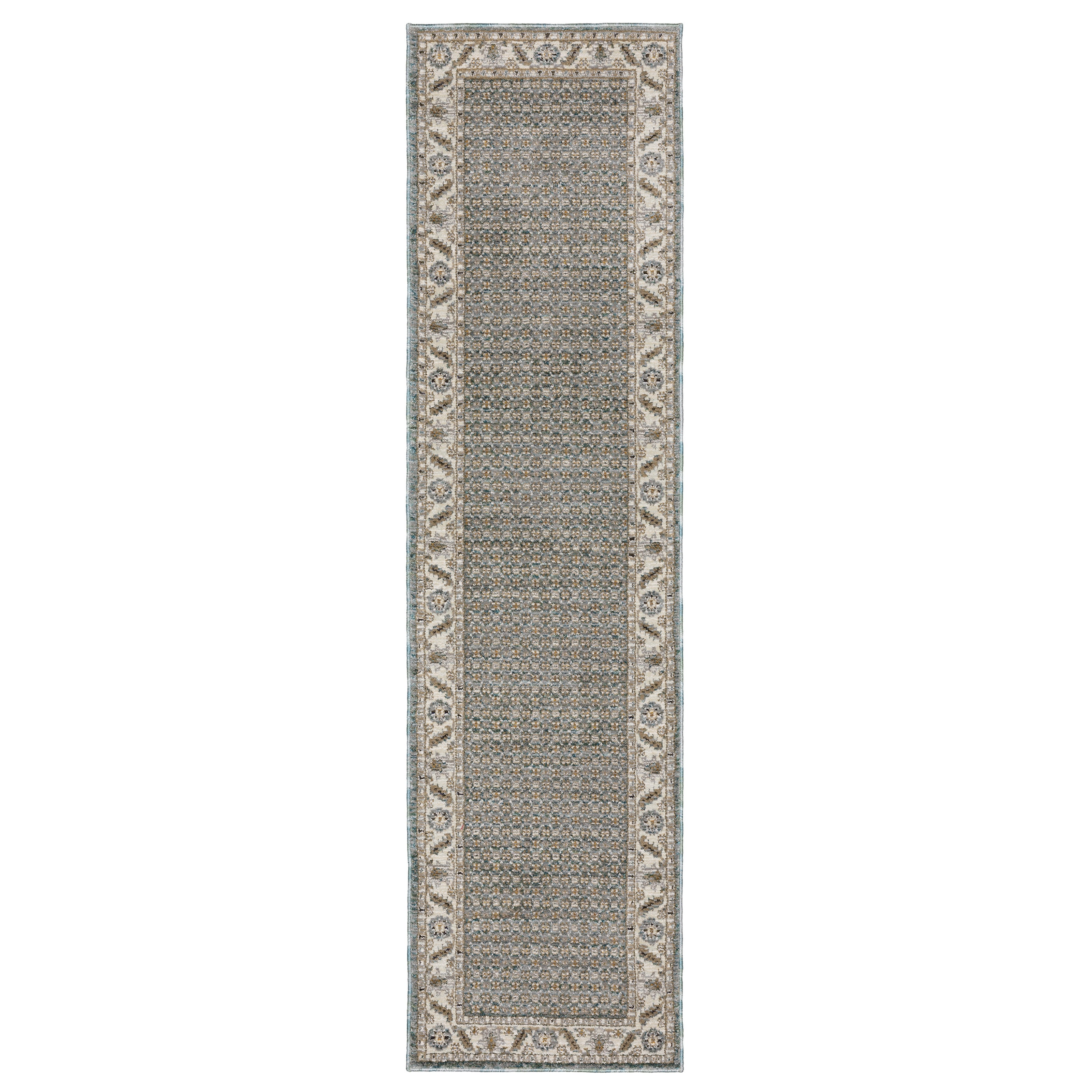 Andorra 2429A Blue/Ivory Area Rug, blue ivory modern traditional area rug with vintage-inspired pattern and dense soft pile.