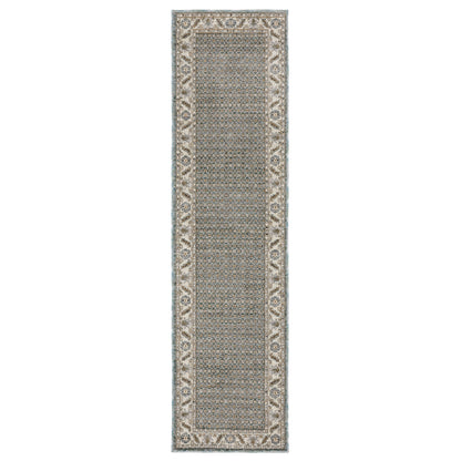 Andorra 2429A Blue/Ivory Area Rug, blue ivory modern traditional area rug with vintage-inspired pattern and dense soft pile.