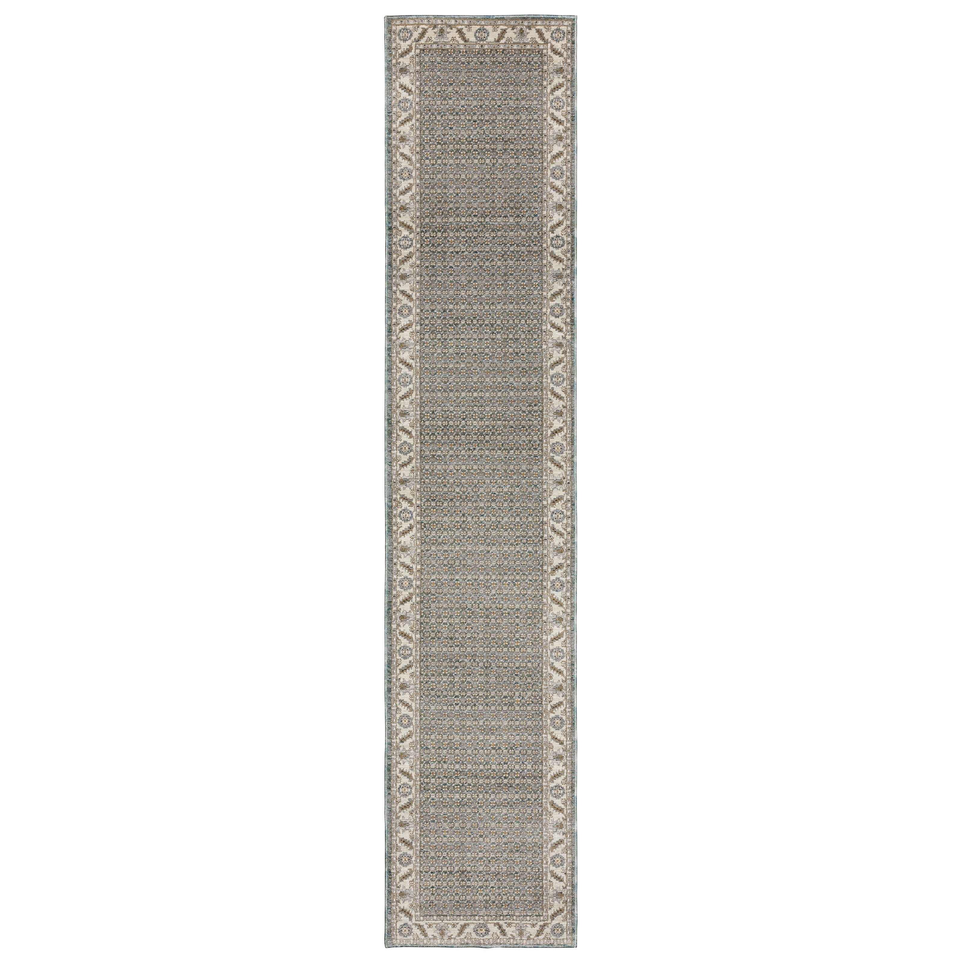 Andorra 2429A Blue/Ivory Area Rug, blue ivory modern traditional area rug with vintage-inspired pattern and dense soft pile.