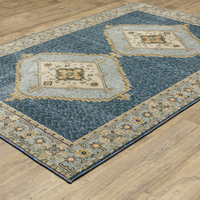 Andorra 2430A Blue/Gold Area Rug, blue gold modern traditional area rug with rich vintage-inspired pattern and soft dense pile.