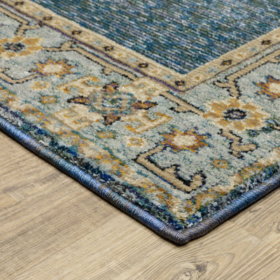 Andorra 2430A Blue/Gold Area Rug, blue gold modern traditional area rug with rich vintage-inspired pattern and soft dense pile.