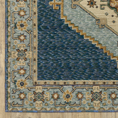 Andorra 2430A Blue/Gold Area Rug, blue gold modern traditional area rug with rich vintage-inspired pattern and soft dense pile.