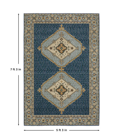 Andorra 2430A Blue/Gold Area Rug, blue gold modern traditional area rug with rich vintage-inspired pattern and soft dense pile.