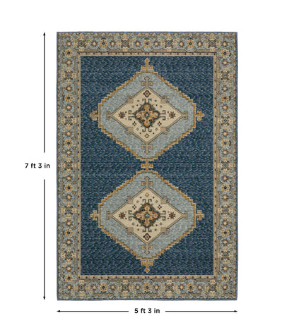 Andorra 2430A Blue/Gold Area Rug, blue gold modern traditional area rug with rich vintage-inspired pattern and soft dense pile.