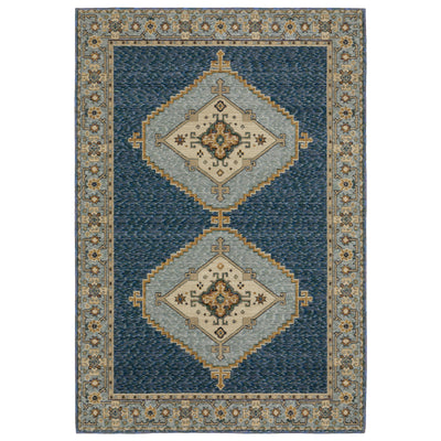 Andorra 2430A Blue/Gold Area Rug, blue gold modern traditional area rug with rich vintage-inspired pattern and soft dense pile.