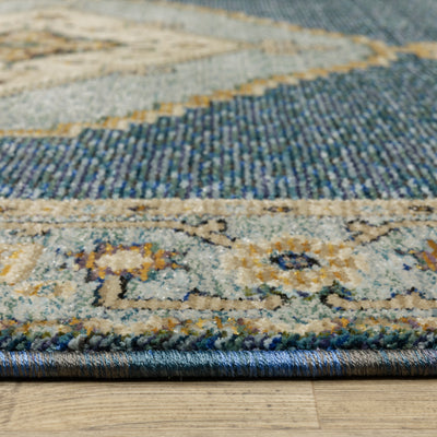 Andorra 2430A Blue/Gold Area Rug, blue gold modern traditional area rug with rich vintage-inspired pattern and soft dense pile.