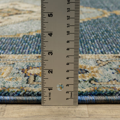 Andorra 2430A Blue/Gold Area Rug, blue gold modern traditional area rug with rich vintage-inspired pattern and soft dense pile.