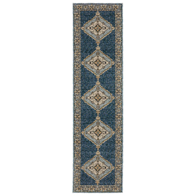 Andorra 2430A Blue/Gold Area Rug, blue gold modern traditional area rug with rich vintage-inspired pattern and soft dense pile.