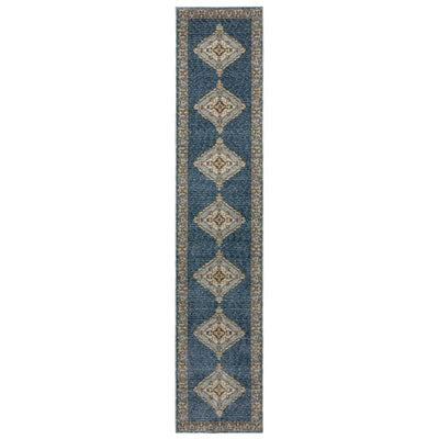Andorra 2430A Blue/Gold Area Rug, blue gold modern traditional area rug with rich vintage-inspired pattern and soft dense pile.